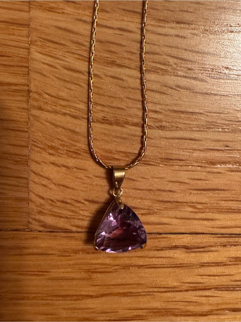 Gold Chain Necklace with Purple Trillion Pendant